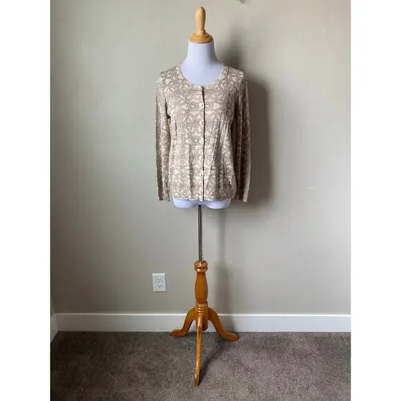 Talbots Black Label Gold Metallic Scroll and Floral Cardigan Sz L Petite NWT - Picture 10 of 11